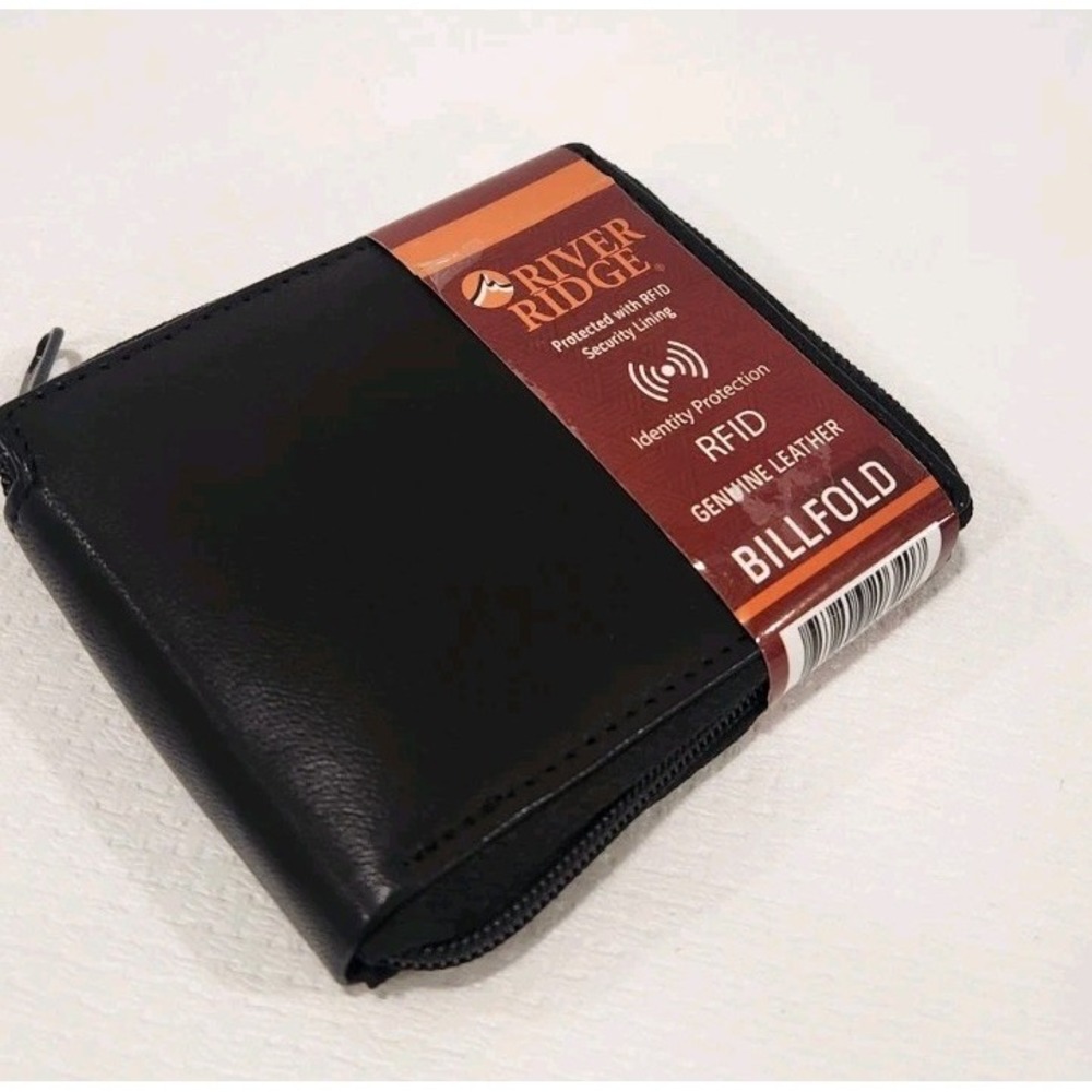 River Ridge‎ Mens Black  Genuine Leather BillFold Zipper Wallet